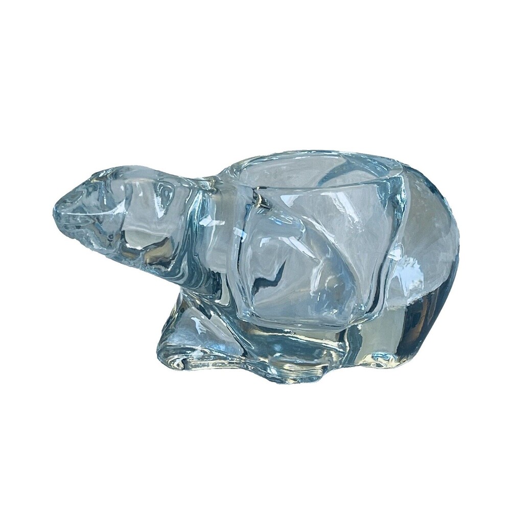 VTG Indiana Crystal Clear Glass Polar Bear Votive Candle Holder Trinket Tray